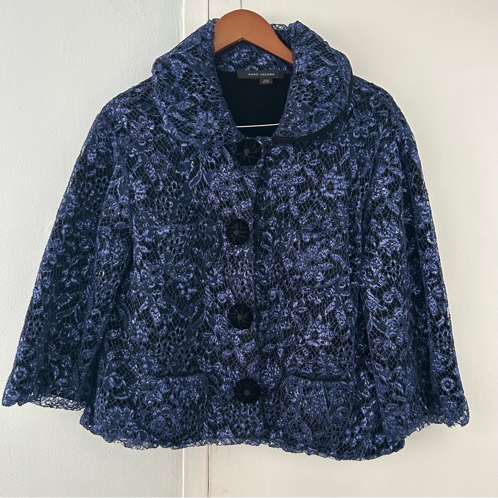 MARC JACOBS Navy Metallic Lace Bolero Short Coat Jacket NWOT